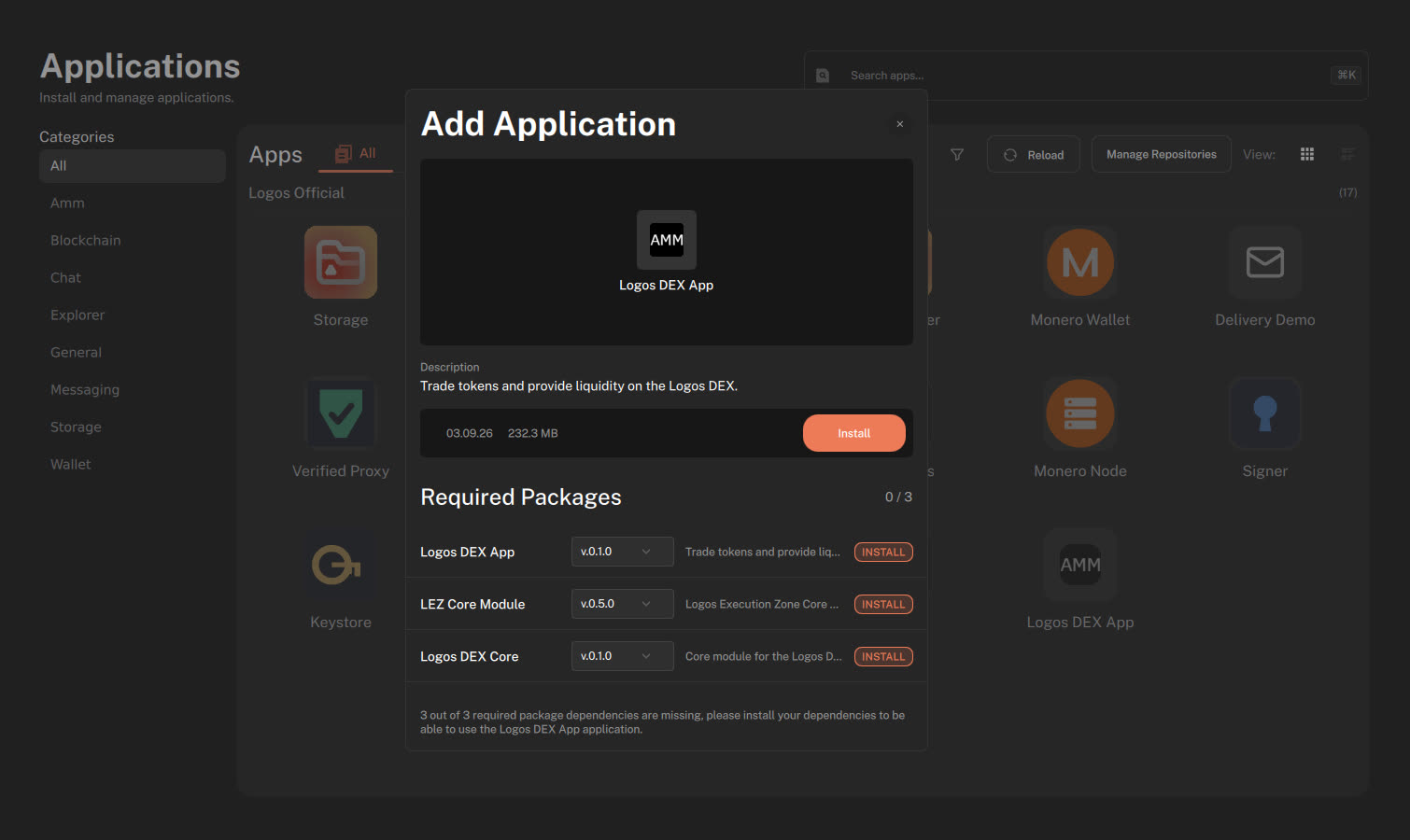 Catalog entry listing v0.1.0 app and core with LEZ Core v0.5.0