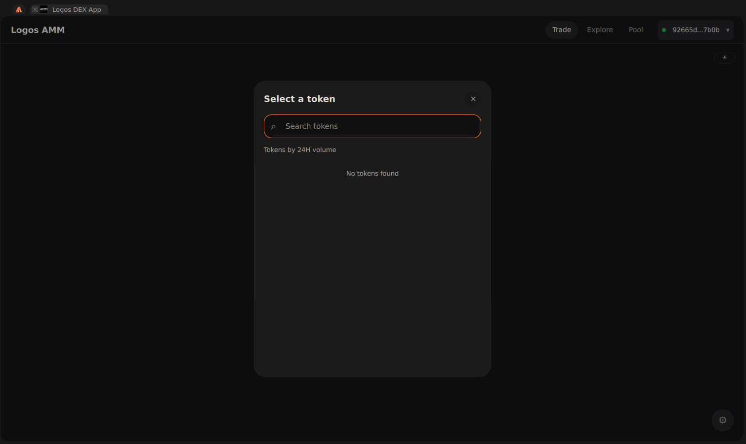 Token picker showing No tokens found