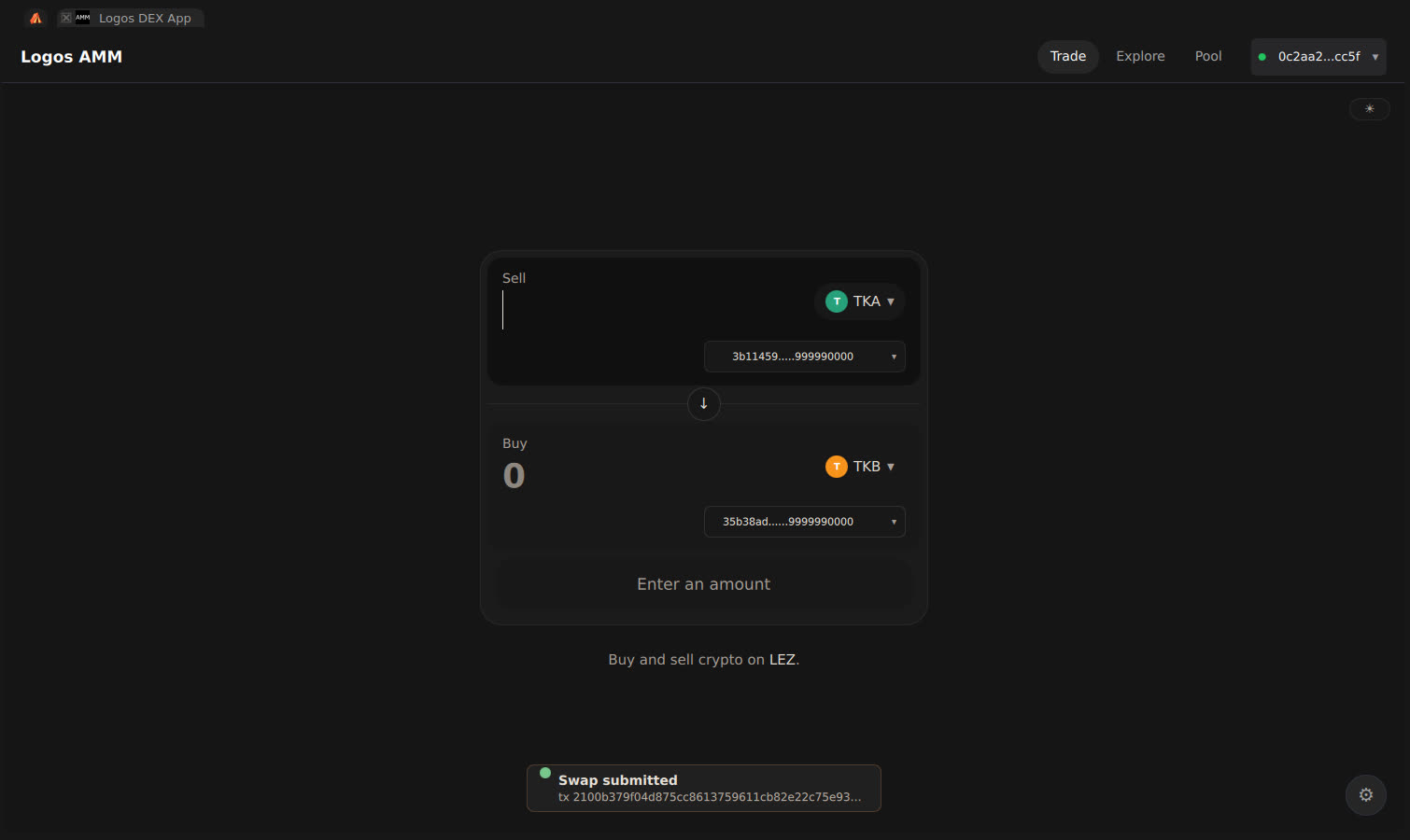 Swap submitted toast