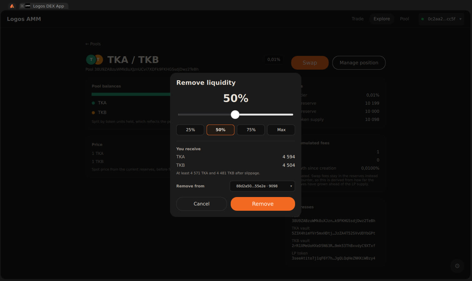 Remove liquidity sheet