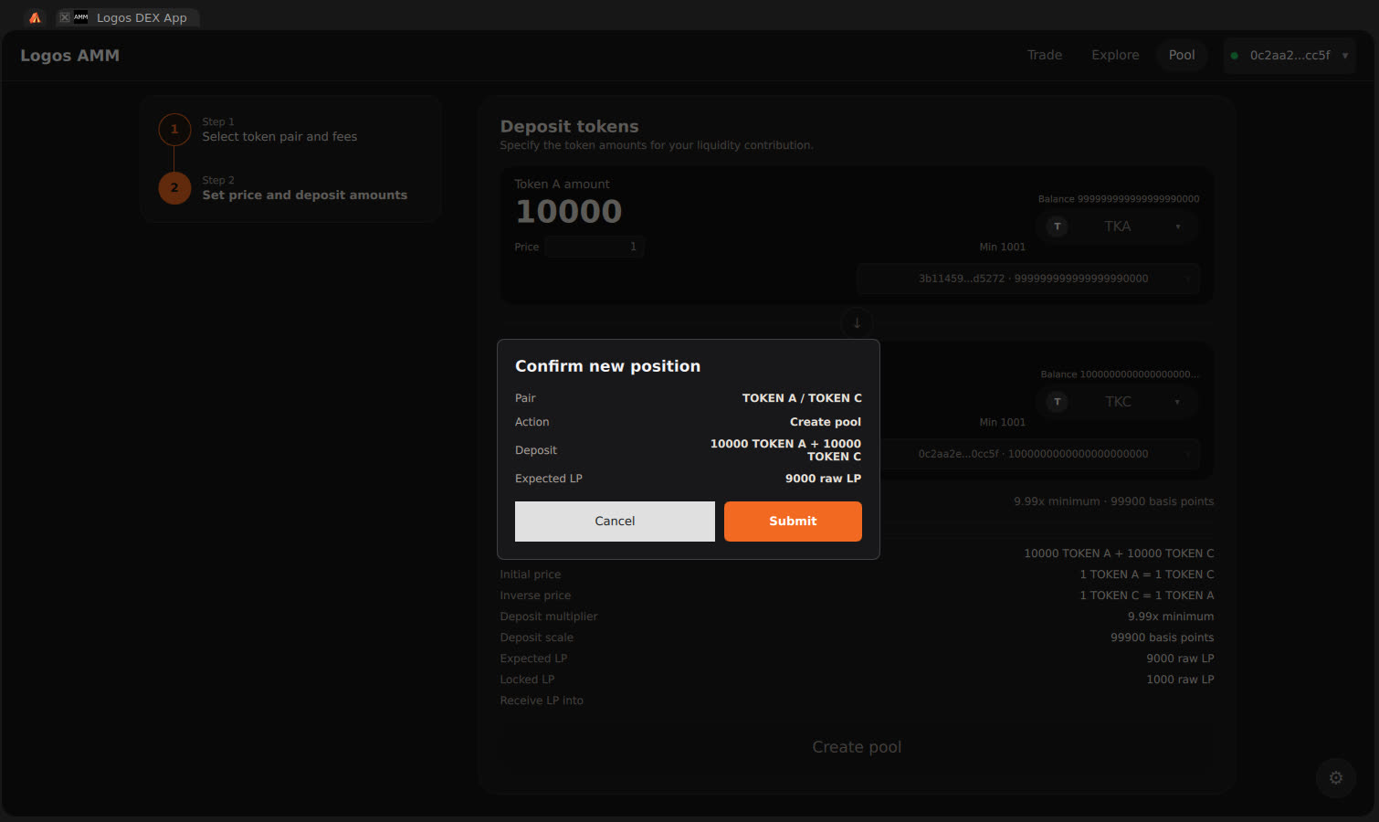 Create pool confirmation without locked LP