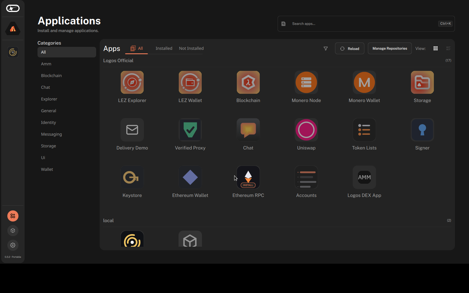 Applications / Discover view listing apps