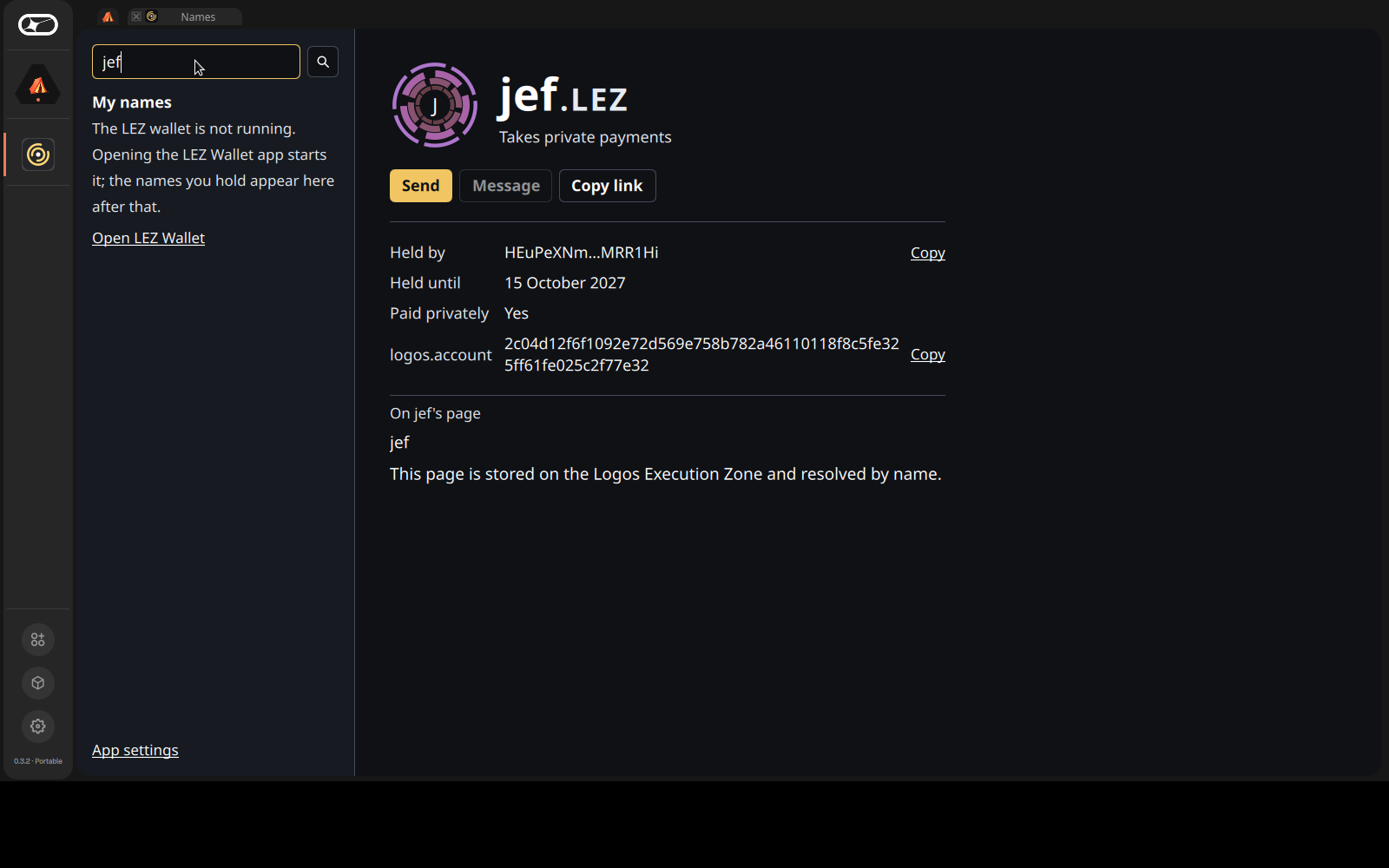 jef.lez resolved against the live testnet
